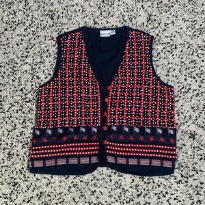 Fashion Bug Vest Patriotic USA Red White Blue Star Buttons Stripes Flags 22 / 24